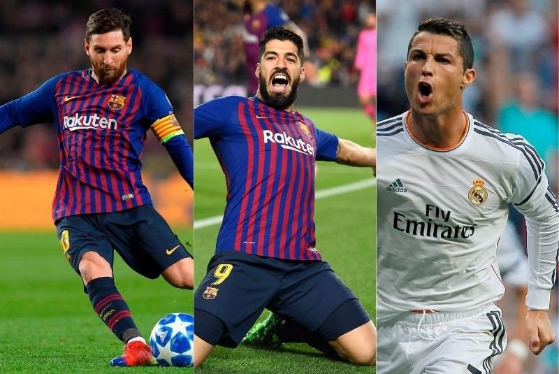 Bộ ba tiền đạo mạnh nhất La Liga Lionel Messi - Luis Suarez - Cristiano Ronaldo.
