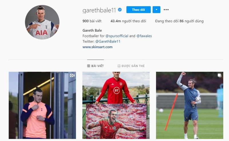 Cầu thủ ảnh hưởng nhất trên mạng xã hội: Gareth Bale (hơn 43 triệu người  theo dõi)