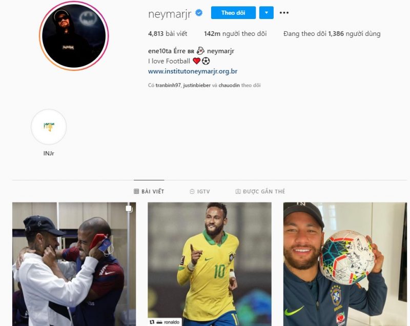 Cầu thủ ảnh hưởng nhất trên mạng xã hội: Neymar (142 triệu người theo dõi)