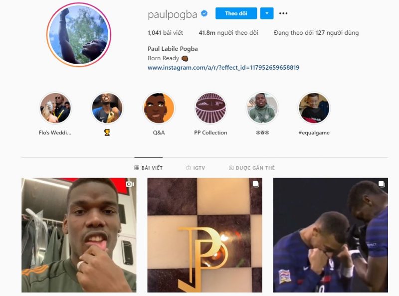cầu thủ ảnh hưởng nhất trên mạng xã hội Paul Pogba (hơn 40 triệu người theo dõi)