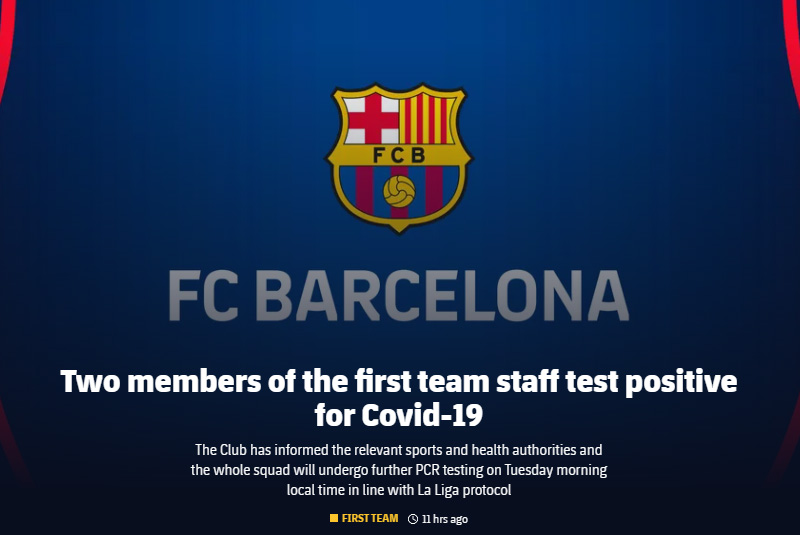 Thông báo trên trang chủ Barca
