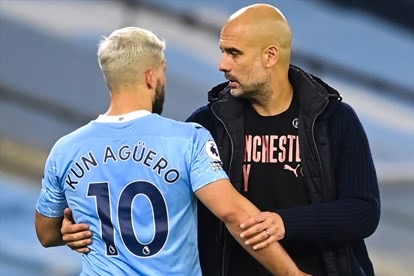 Pep Guardiola và Aguero trong trận đấu mới nhất của Manchester City