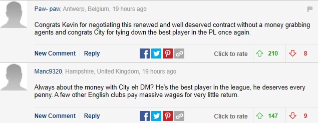 Các người bình luận khác cũng tỏ ra đồng tình khi Man City giữ chân ngôi sao của mình.