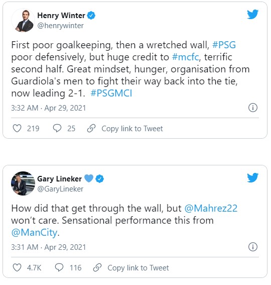Hai bình luận viên bóng đá nổi tiếng Henry Winter và Gary Lineker bất ngờ về bàn thẳng của Riyad Mahrez