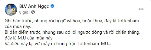 Nhà báo Anh Ngọc đưa ra hàm ý Man United giành thắng lợi là hoàn toàn xứng đáng