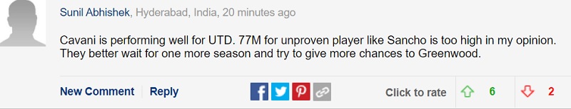 Cavani đang thể hiện rất tốt tại MU. 77 triệu bảng cho một cầu thủ chưa chứng tỏ được giá trị của mình như Sancho là quá đắt. Tốt hơn hết là MU nên chờ thêm 1 mùa giải nữa và thử cho Greenwood thêm cơ hội