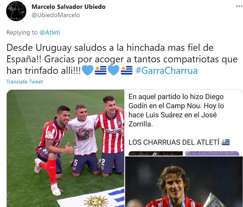 Xin gửi lời chào từ Uruguay tới toàn thể các cổ động viên Atletico Madrid. Cảm ơn các bạn đã chào đón 2 người đồng hương của tôi