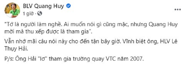 BLV Quang Huy chia sẻ một kỷ niệm với ông Hải "lơ" và gửi lời vĩnh biệt đến ông