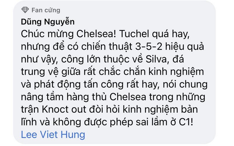 Một NHM ở Việt Nam tán dương hàng thủ của Chelsea