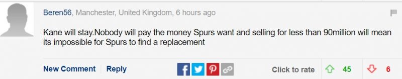 Một ý kiến khá hay của Beren56: Kane sẽ ở lại. Chẳng CLB nào trả nổi số tiền mà Spurs muốn bán và con số dưới 90 triệu bảng là không thể chấp nhận được.
