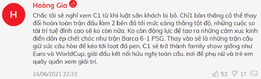 Tuy vậy giống như đại đa số các fan quốc tế, fan bóng đá Việt cũng không ủng hộ việc bỏ luật bàn thắng sân khách