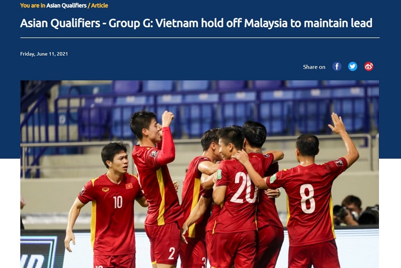 Bài viết trên trang chủ của AFC sau màn so tài giữa Việt Nam và Malaysia