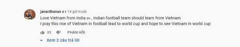 CĐV Janardhanan (Ấn Độ): “ĐT Ấn Độ nên học hỏi ĐT Việt Nam. Tôi sẽ cầu nguyện cho các bạn sẽ tiếp tục dẫn đầu và sớm có mặt tại World Cup”