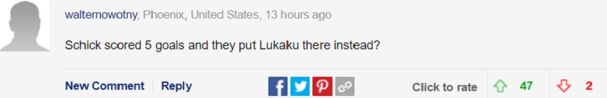 Schick ghi được 5 bàn, vậy mà họ lại chọn Lukaku hả?