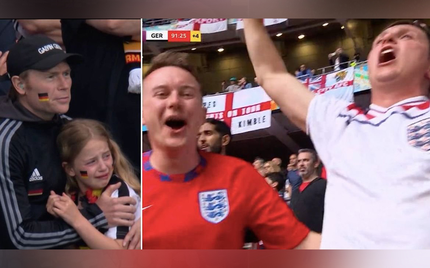 Khi trận Đức vs Anh chỉ còn 2 phút, trên màn hình lớn tại Wembley đã hiển thị hình ảnh một fan nhí của ĐT Đức bật khóc khi đội nhà đã hết hy vọng. NHM tuyển Anh lúc này lại ồ lên, hò reo một cách thích thú. Sau trận, họ cũng buông lời chế nhạo cô bé trên MXH