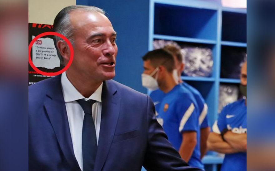 Dòng tin về Ronaldo được dán trong phòng tập Barca với ý cảnh báo về dịch Covid