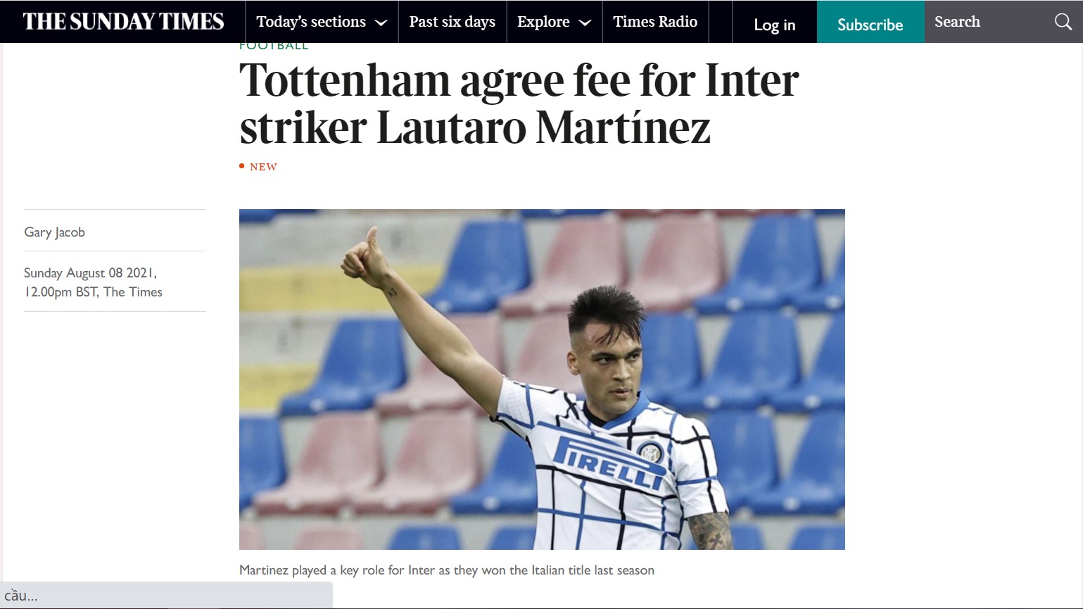 Bài viết của tờ The Times về việc Tottenham mua Lautaro Martinez