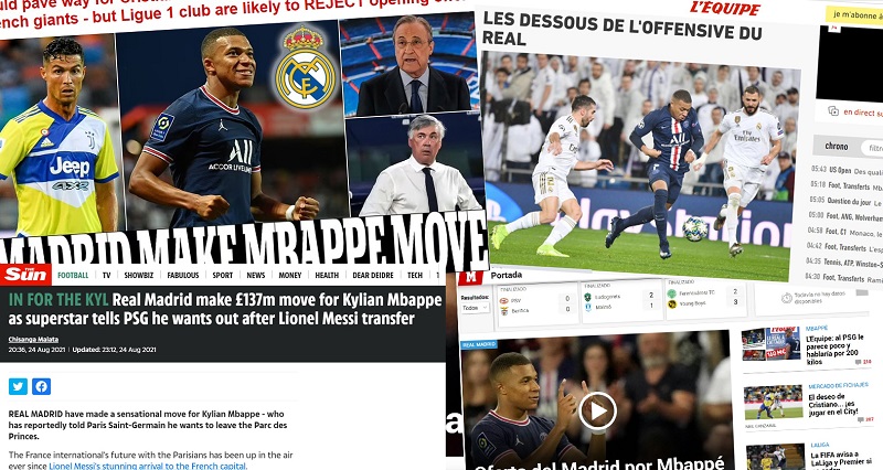 Thông tin Real Madrid hỏi mua Mbappe tràn ngập trên các mặt báo
