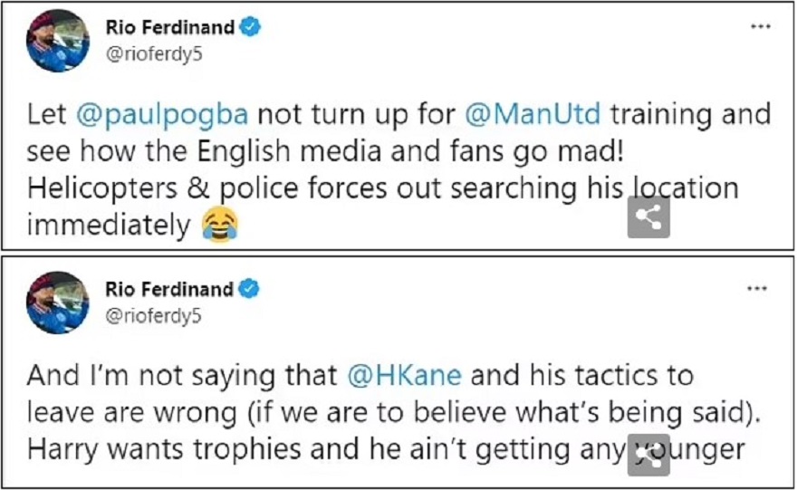 Rio Ferdinand đã lên Twitter để đặt câu hỏi về phản ứng sẽ ra sao nếu Paul Pogba bỏ lỡ một buổi tập của Man United.