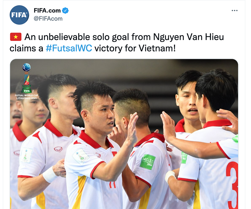 Trang chủ FIFA đăng tải bài viết khen ngợi pha lập công ấn định tỉ số 3-2 của Nguyễn Văn Hiếu