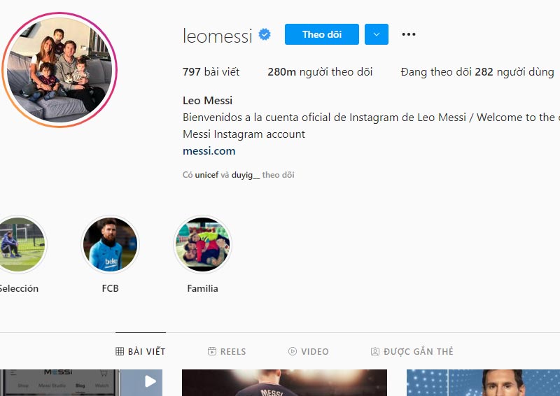 Instagram của Lionel Messi