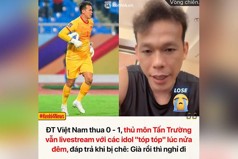 Thủ môn Tấn Trường còn khiến NHM bức xúc vì vẫn livestream TikTok đến đêm dù Việt Nam thua trận