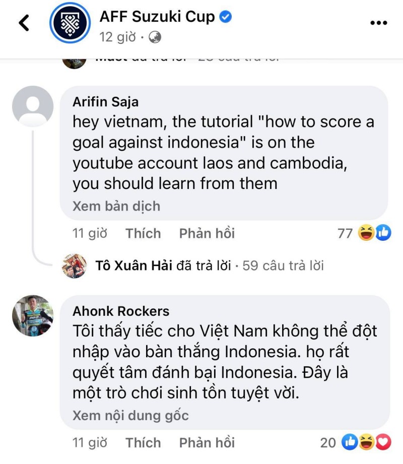 Việt Nam nên xem You Tube để học Lào và Campuchia cách ghi bàn vào lưới Indonesia"