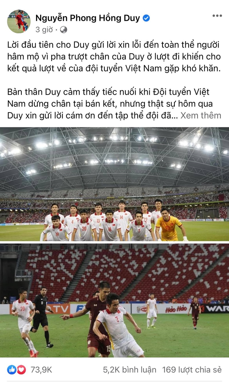 Hồng Duy đăng status xin lỗi người hâm mộ trên Facebook