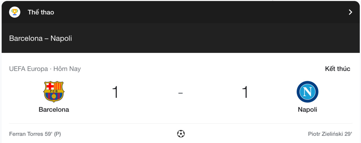 Kết quả Barca vs Napoli 0h45 ngày 18/2
