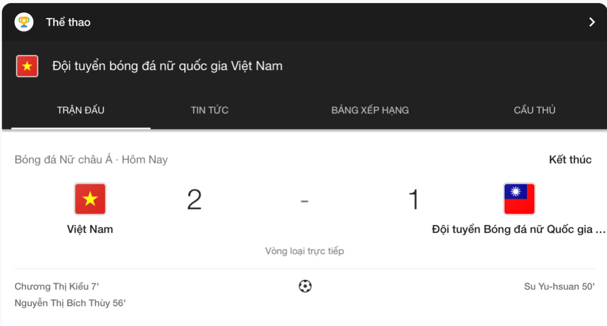 Kết quả nữ Việt Nam vs nữ Đài Bắc Trung Hoa 14h30 ngày 6/2