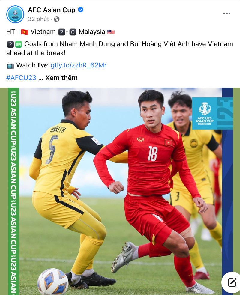 Trang chủ AFC cập nhật tình hình chiến thắng của U23 Việt Nam
