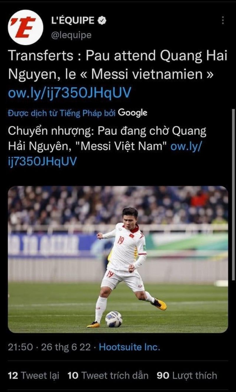 Tờ L'Équipe gọi Quang Hải là "Messi Việt Nam", Pau FC đang chờ QH19 đến