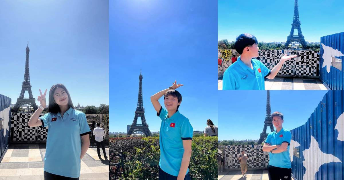 Các nữ tuyển thủ Việt Nam tạo dáng siêu đáng yêu với tháp Eiffel