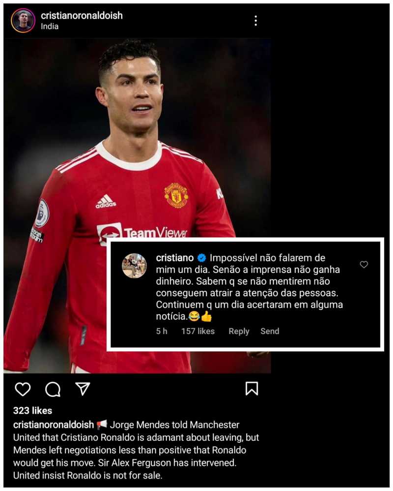 Cristiano Ronaldo đáp trả cực gắt một bài đăng trên Instagram nhắm về tương lai tại Manchester United