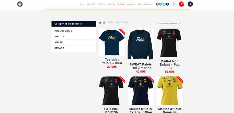 Hình ảnh website bán đồ lưu niệm của Pau FC