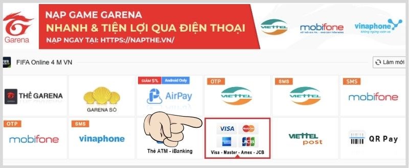 Nạp thẻ FIFA Online 4 bằng Visa, Mastercard