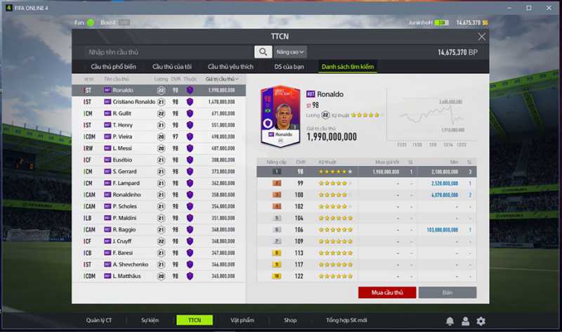 Thị trường chuyển nhượng FIFA Online 4