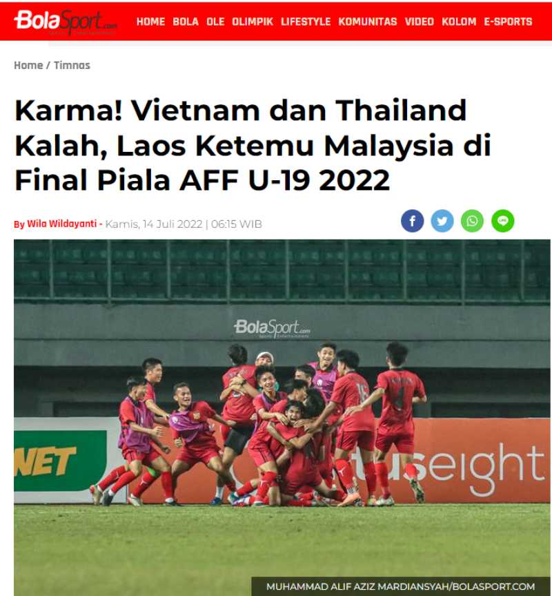 Tờ BolaSports của Indonesia còn đăng tin trêu ngươi Việt Nam và Thái Lan
