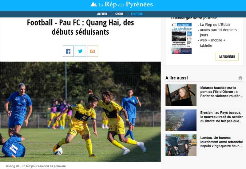 Tờ La Republique des Pyrenees của Pháp dành nhiều lời khen ngợi cho màn trình diễn của Quang Hải