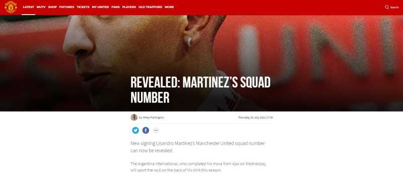 Trang chủ Manchester United công bố số áo chính thức của Lisandro Martínez