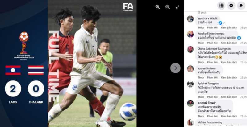 Trang Facebook của Liên đoàn Bóng đá Thái Lan nhận vô vàn bình luận tiêu cực từ các fan