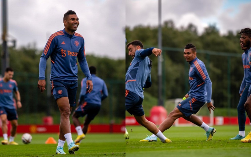 Casemiro vui vẻ tập luyện cùng những người đồng đội mới tại Manchester United