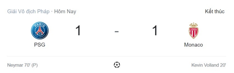 Kết quả Paris Saint-Germain vs AS Monaco, 1h45 ngày 29/8
