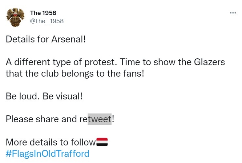 The 1958 và bài đăng lên kế hoạch bạo động ở trận Arsenal trên Twitter