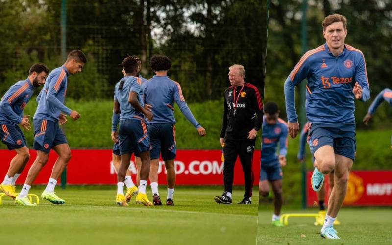 Trợ lý Steve McClaren quan sát các cầu thủ Manchester United khởi động