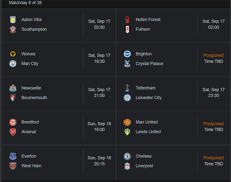 Premier League xác nhận lịch thi đấu cuối tuần này