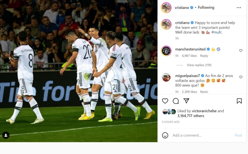 Cristiano Ronaldo phấn khởi sau trận thắng Sheriff Tiraspol