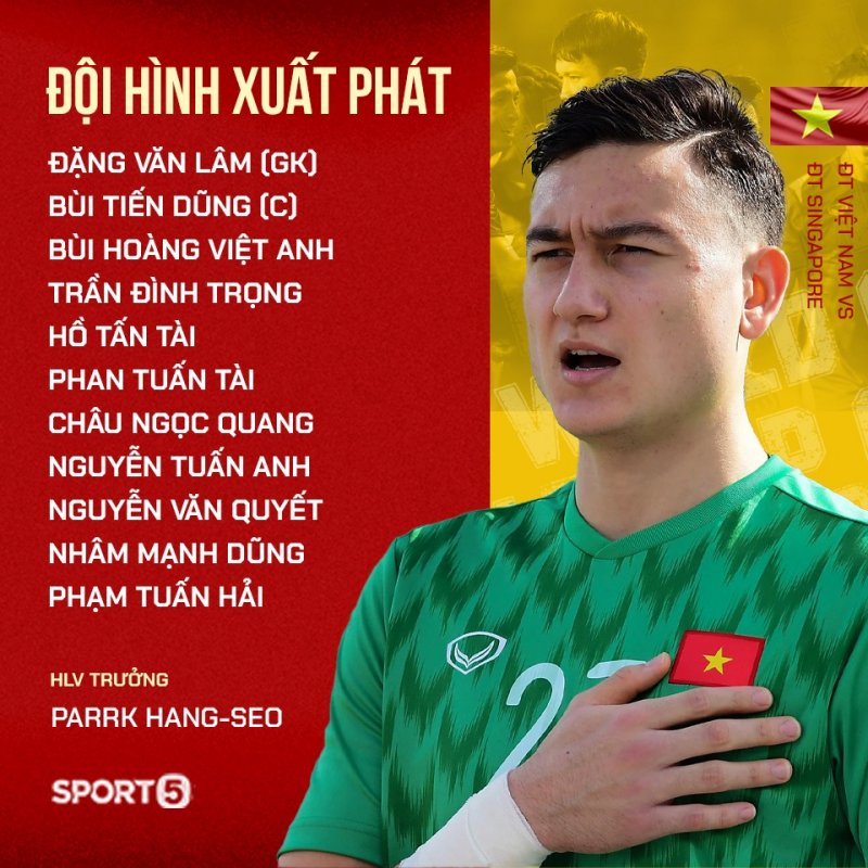 Kết quả Việt Nam vs Singapore: Đội hình xuất phát