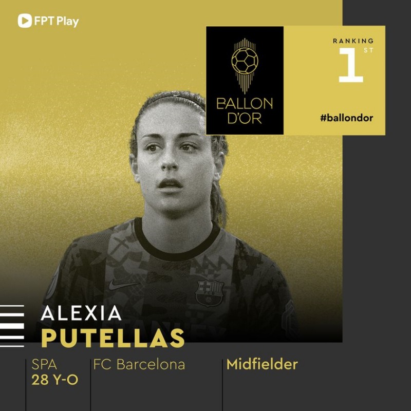 Alexia Putellas của Barcelona có năm thứ hai liên tiếp giành Quả bóng Vàng nữ 2022