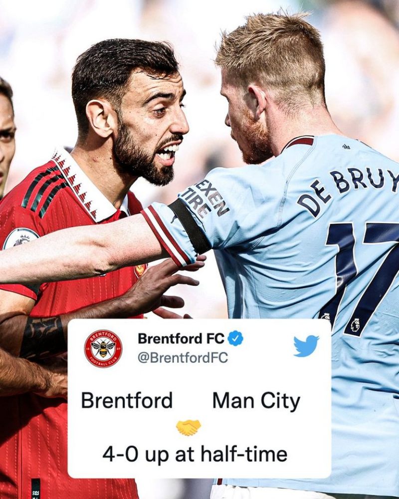 Brentford đăng dòng trạng thái đá đểu trận thua của Manchester United trước Manchester City